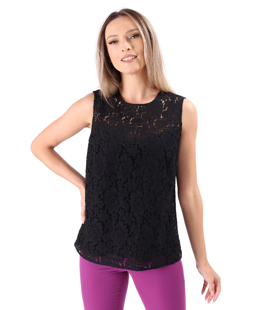 Bluza eleganta din dantela plina cu bumbac cu motive florale