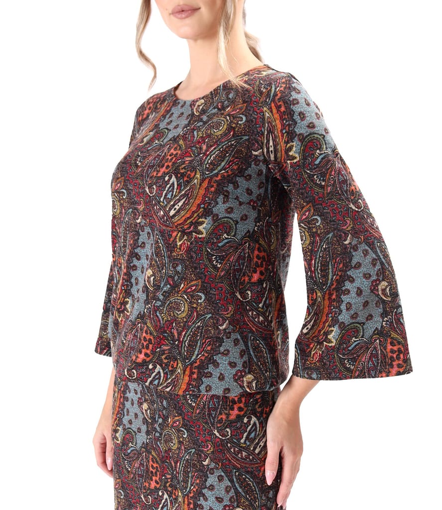 Rochie eleganta din jerse elastic gros imprimat cu motive paisley