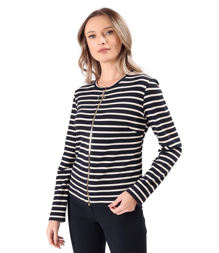 Bluza din jerse elastic gros cu lana si fermoar pe fata