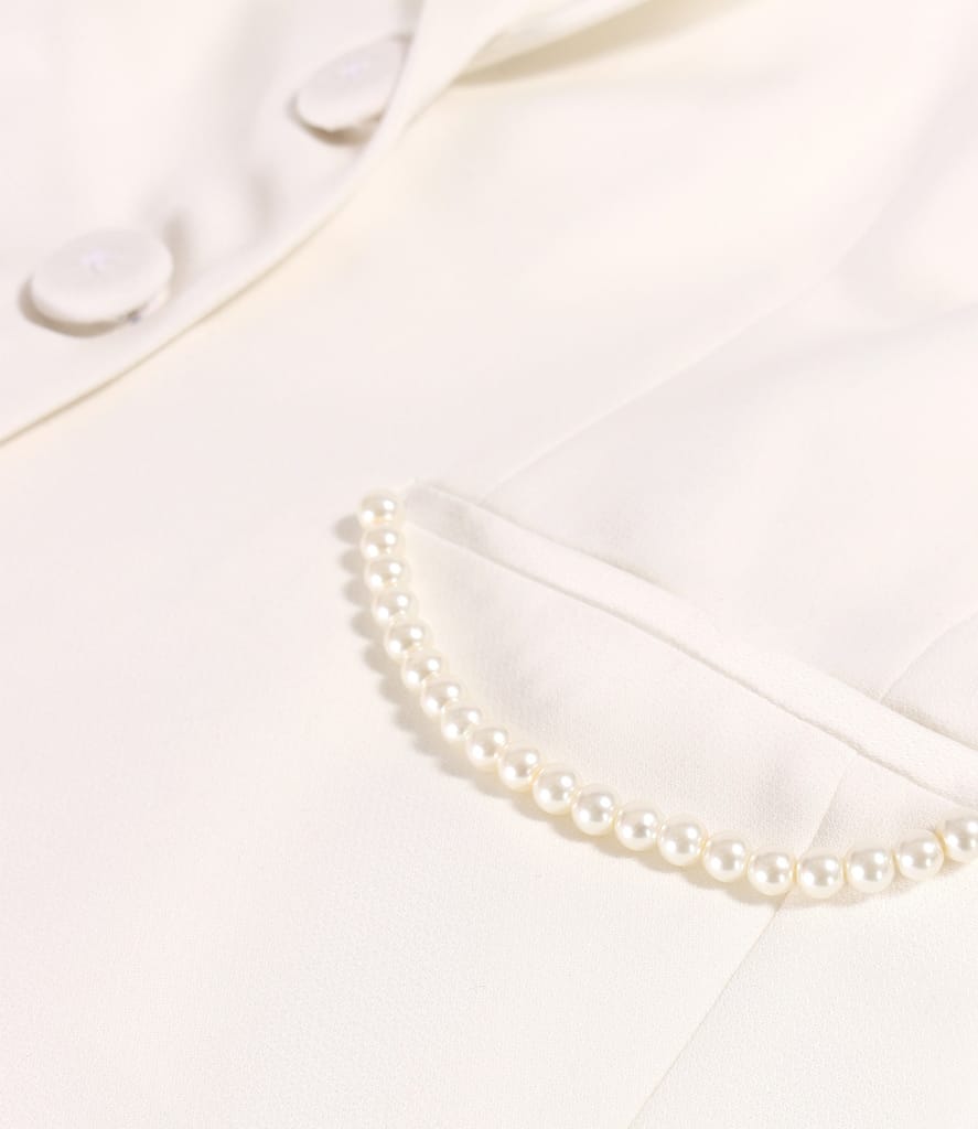 Sacou office din stofa elastica cu perle decorative