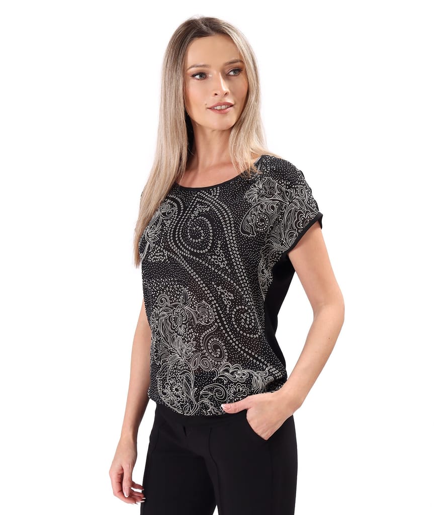 Bluza eleganta cu fata din viscoza imprimata cu motive florale