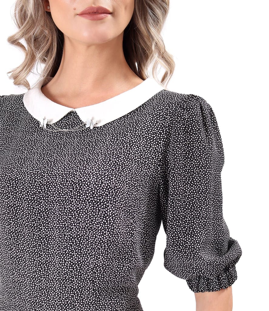 Rochie midi din viscoza imprimata cu picouri