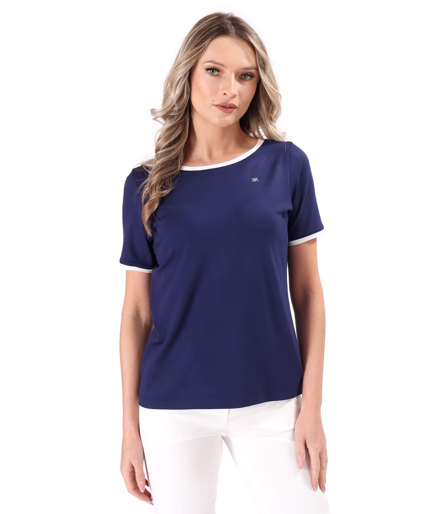 Bluza din jerse elastic cu garnituri in contrast