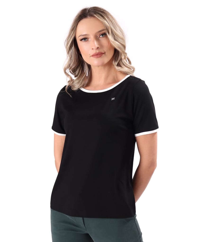 Bluza din jerse elastic cu garnituri in contrast