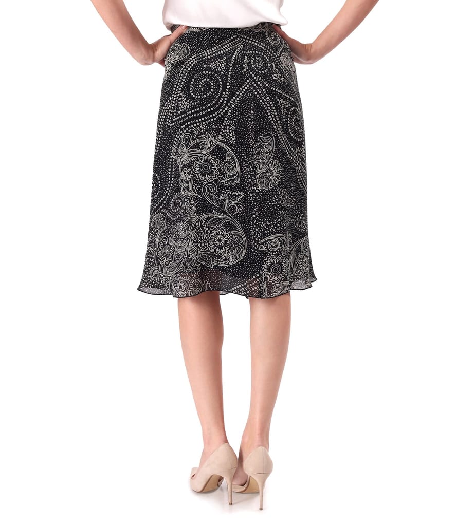 Fusta semiclos din viscoza imprimata cu motive florale