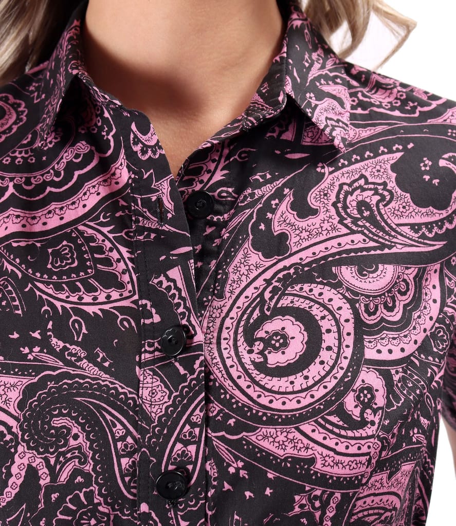 Rochie tip camasa din bumbac elastic imprimat