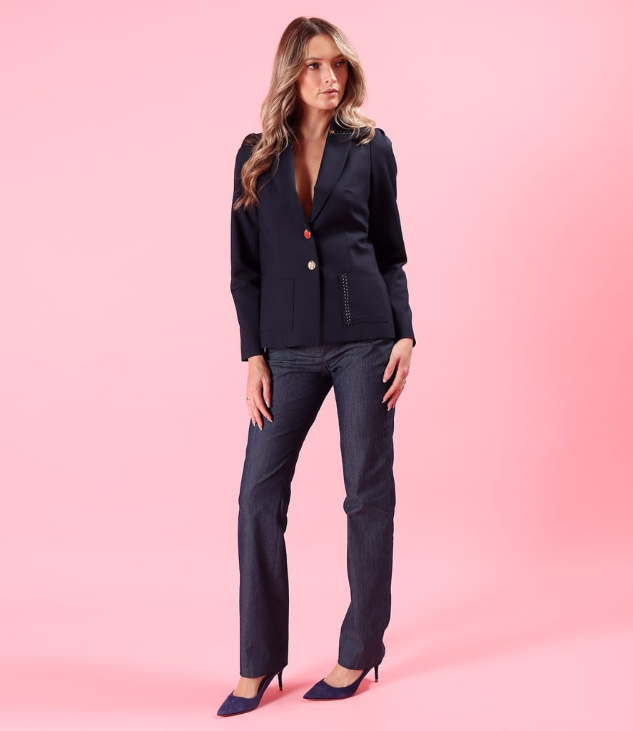 Pantaloni drepti din bumbac cu elastan tip denim