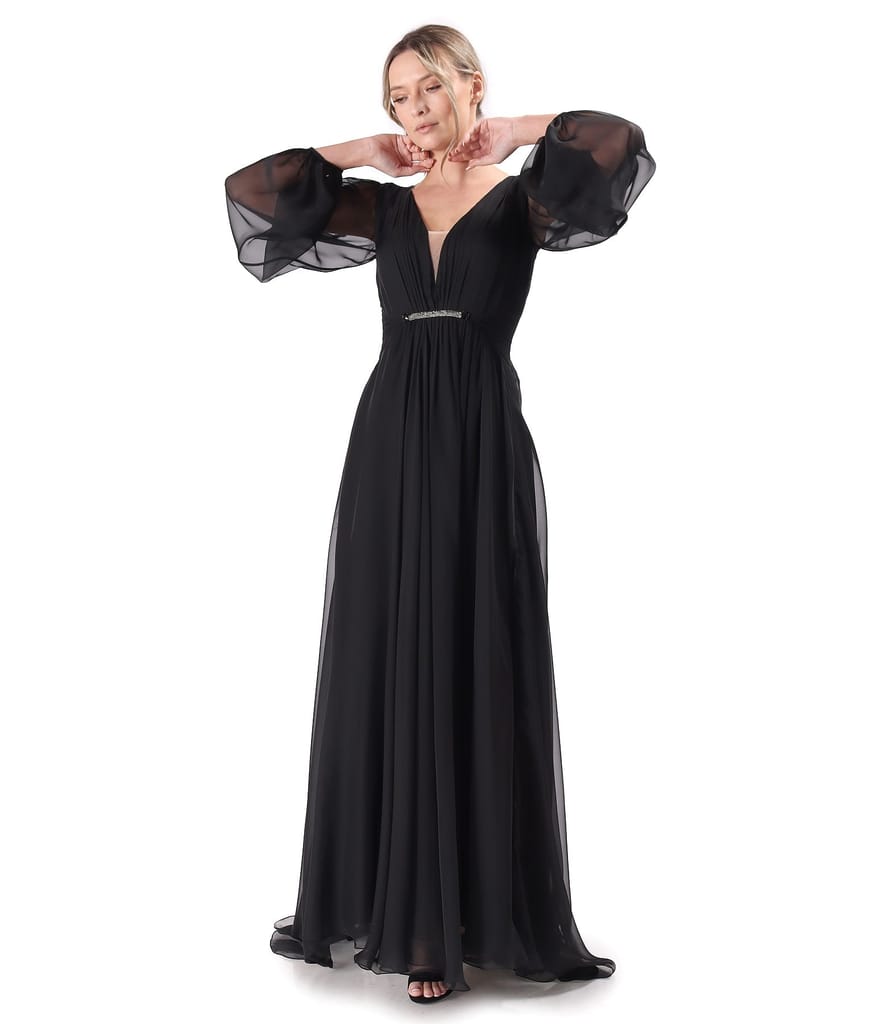 Rochie lunga de seara din voal uni