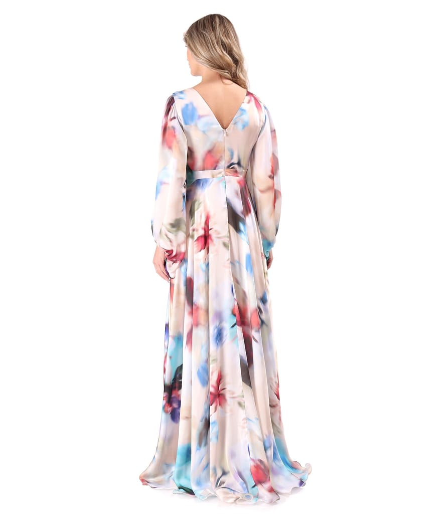 Rochie lunga de seara din voal imprimat