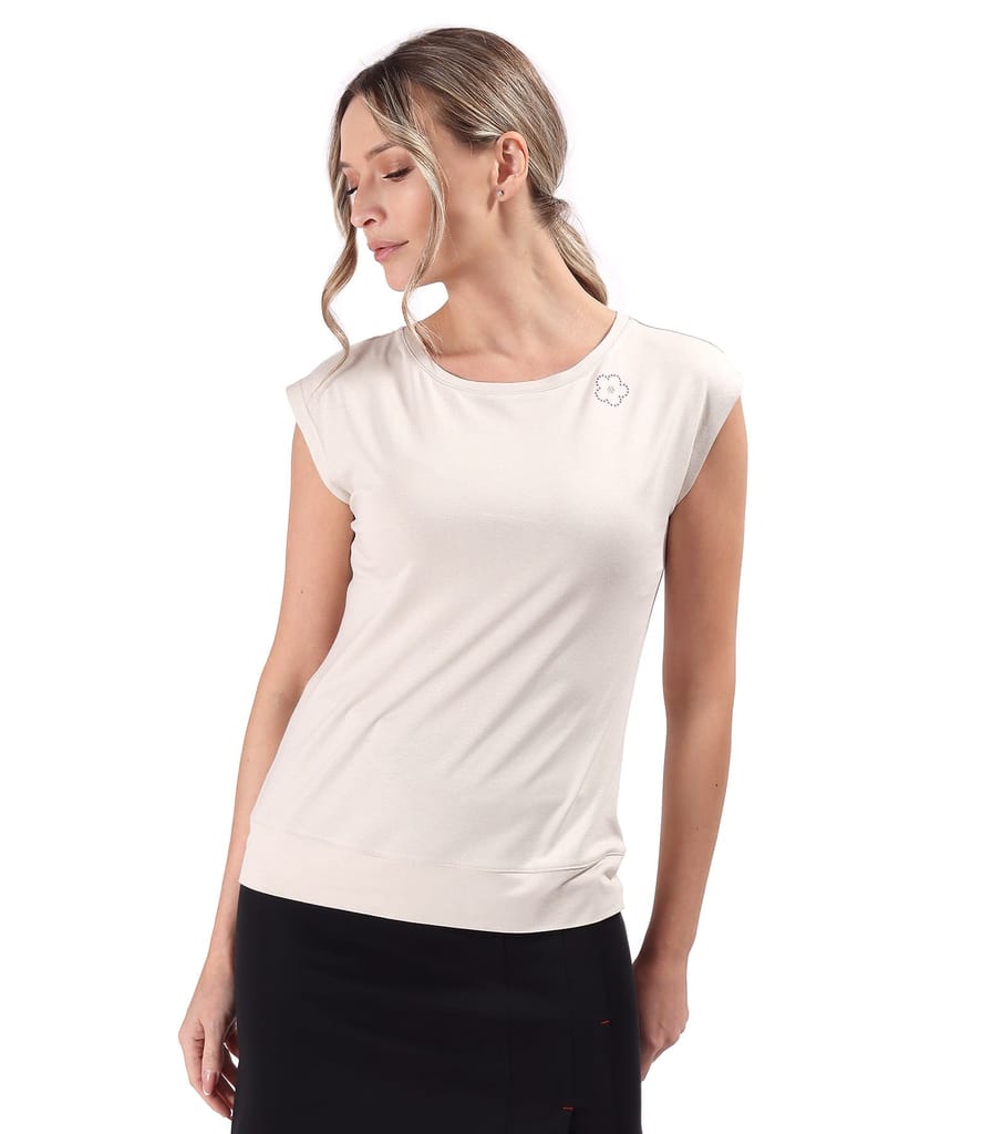 Bluza din jerse elastic uni cu maneci scurte