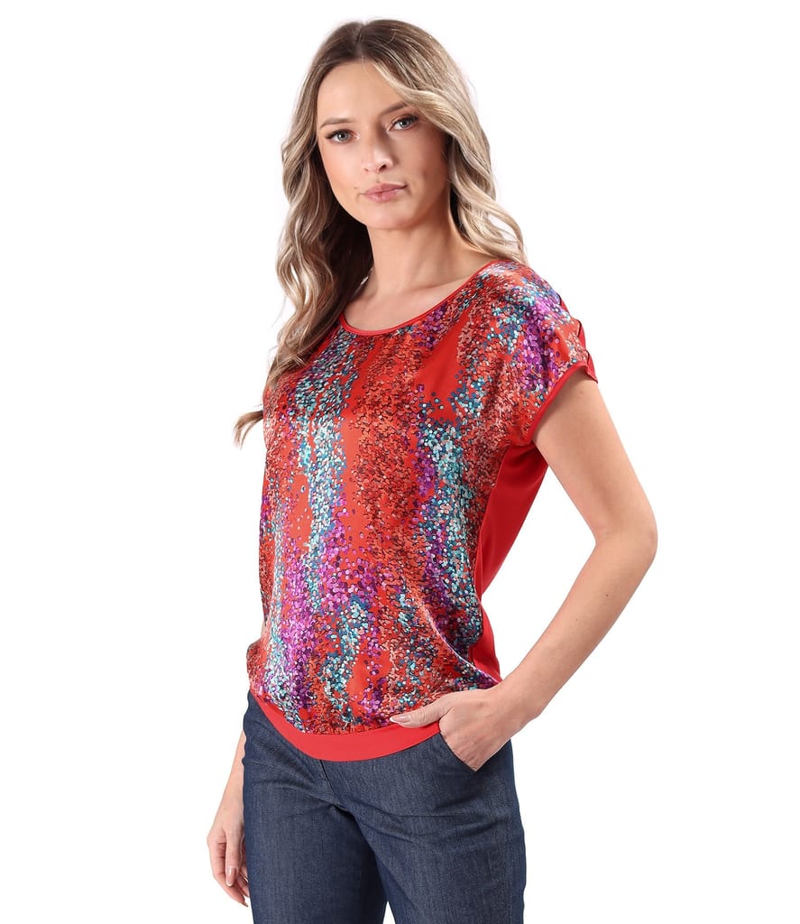 Bluza lejera cu fata din matase naturala imprimata cu motive geometrice