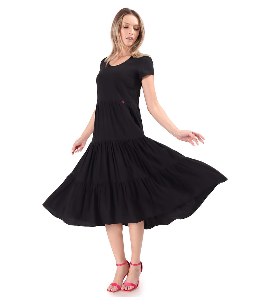 Rochie midi cu volane din viscoza usor creponata