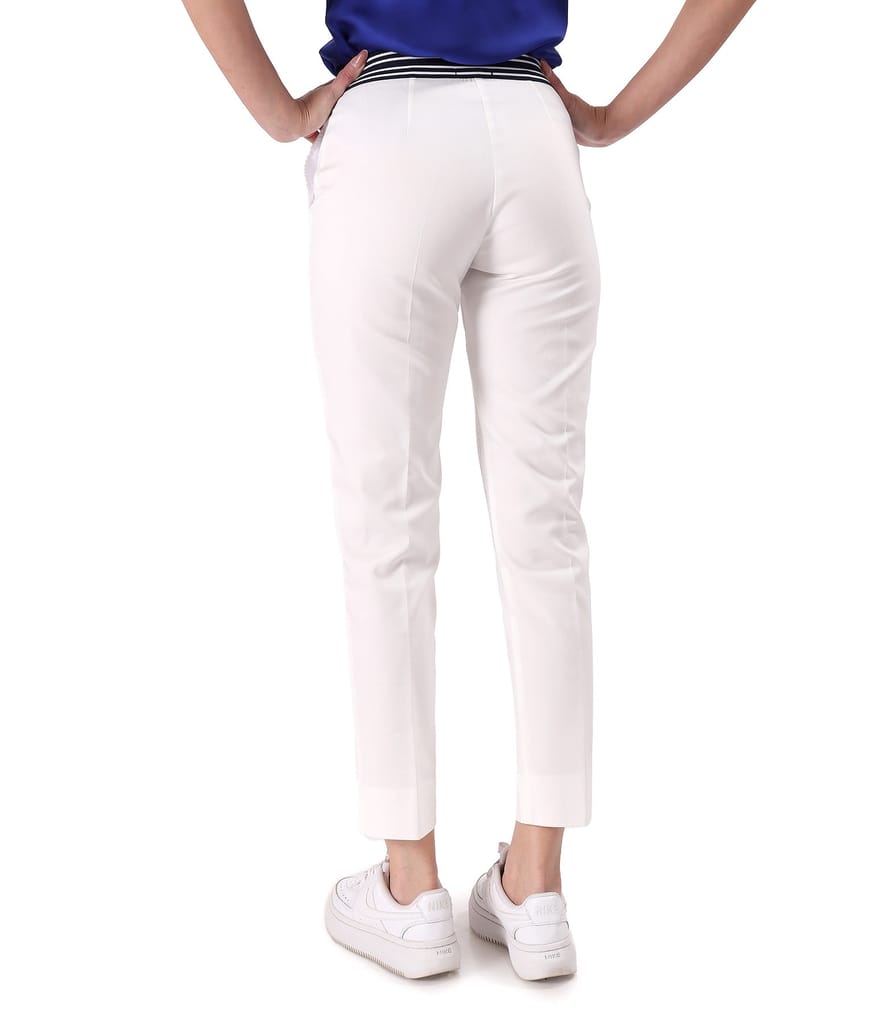 Pantaloni din bumbac elastic cu banda elastica decorativa
