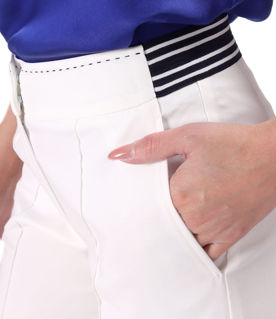 Pantaloni din bumbac elastic cu banda elastica decorativa