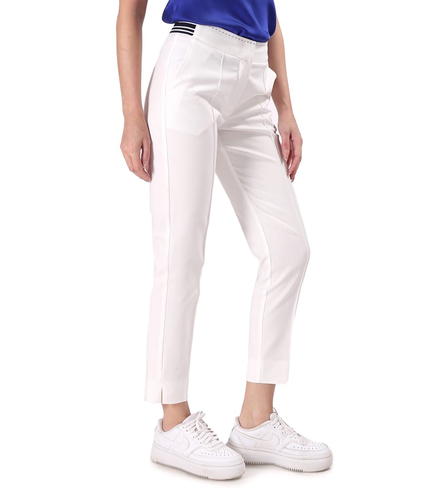 Pantaloni din bumbac elastic cu banda elastica decorativa