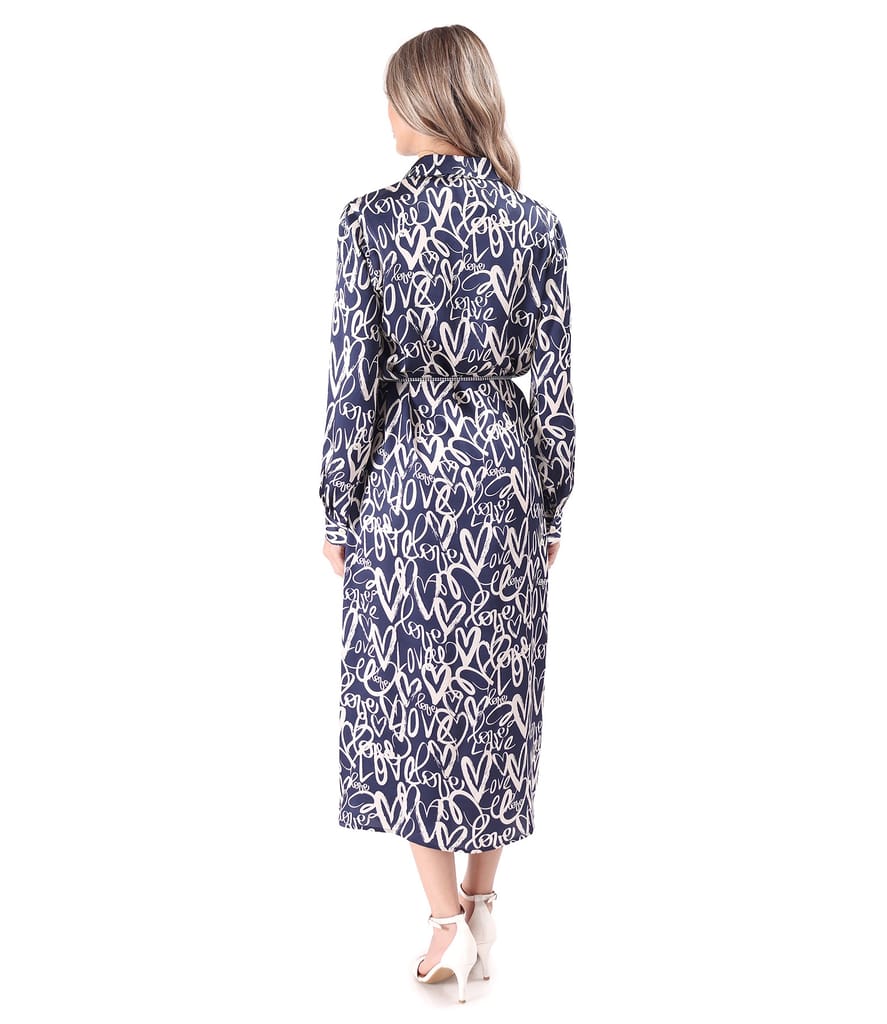 Rochie lunga tip camasa din satin de viscoza imprimata