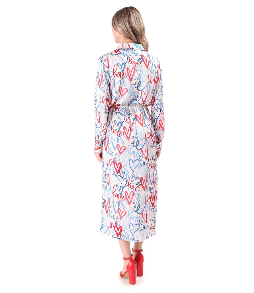 Rochie lunga tip camasa din satin de viscoza imprimata