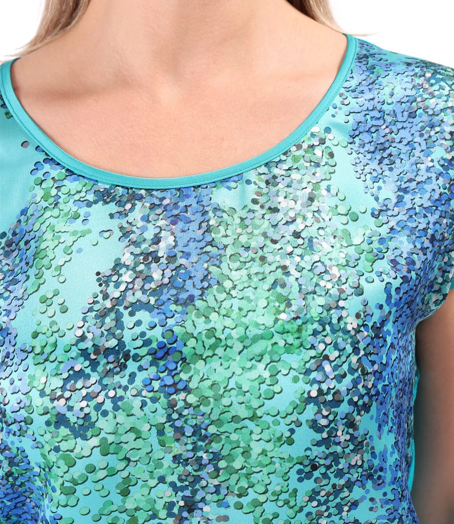 Bluza lejera cu fata din matase naturala imprimata cu motive geometrice