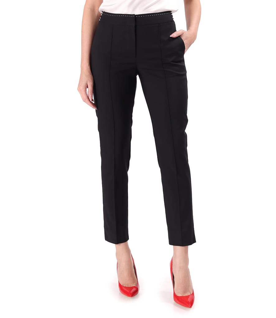 Pantaloni din bumbac elastic cu banda elastica decorativa