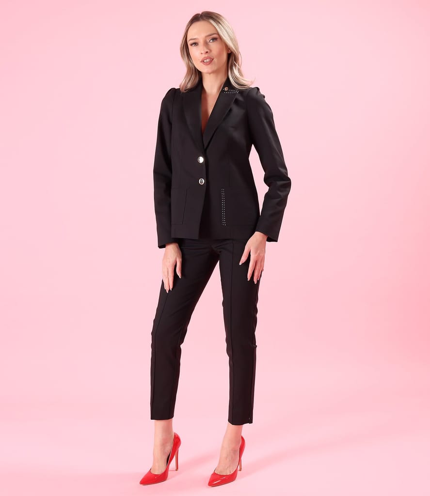 Pantaloni din bumbac elastic cu banda elastica decorativa