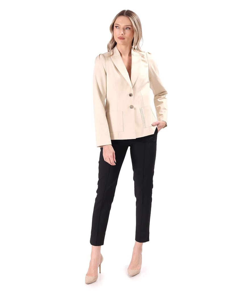 Pantaloni din bumbac elastic cu banda elastica decorativa