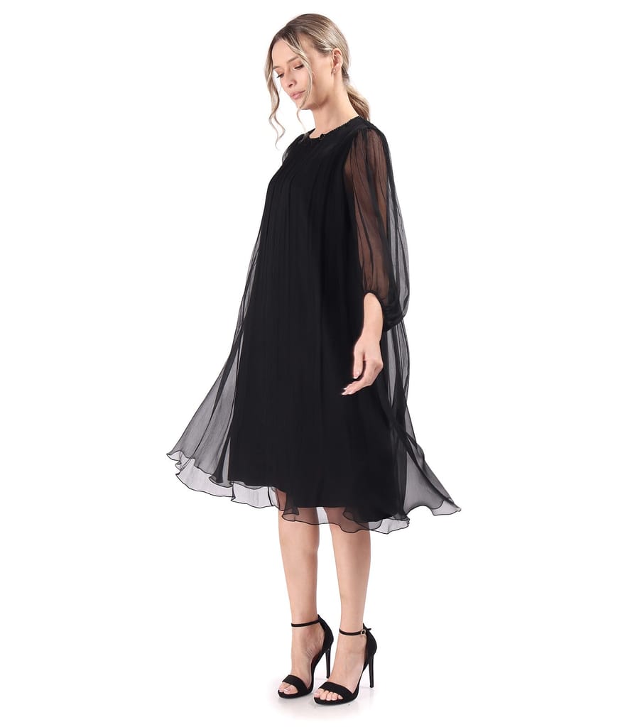 Rochie de cocktail din voal de matase naturala cu cristale la decolteu