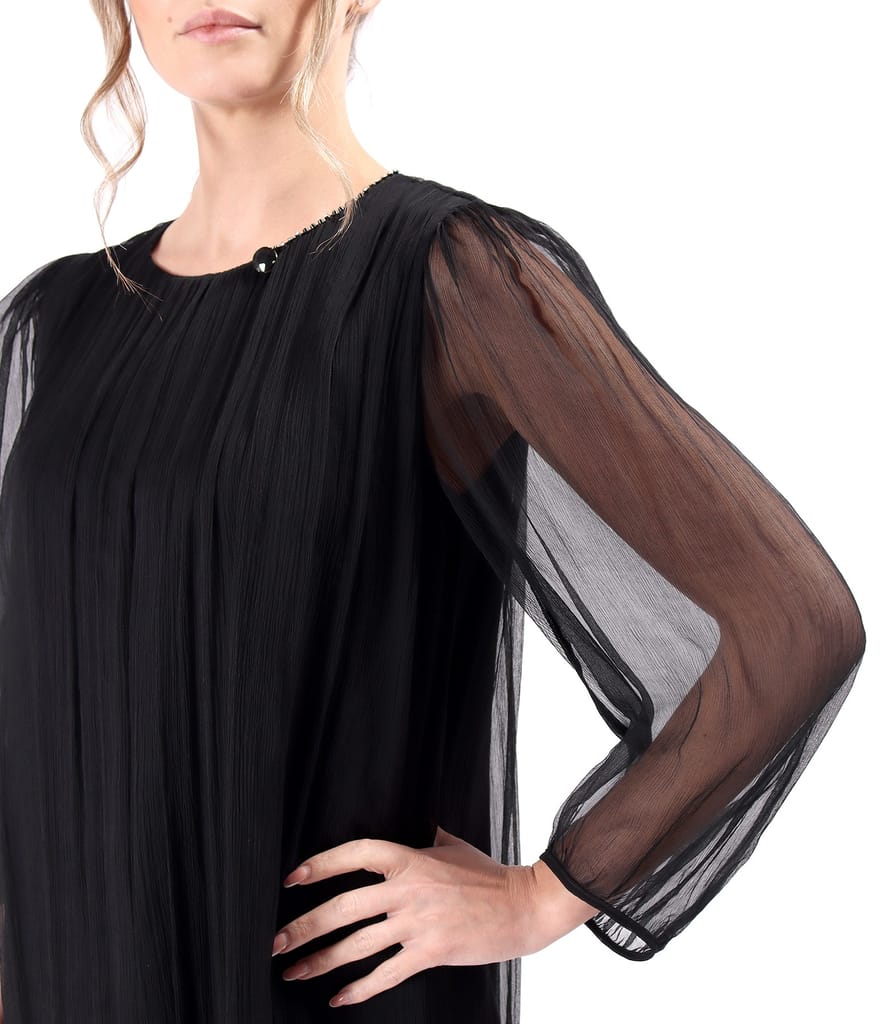 Rochie de cocktail din voal de matase naturala cu cristale la decolteu