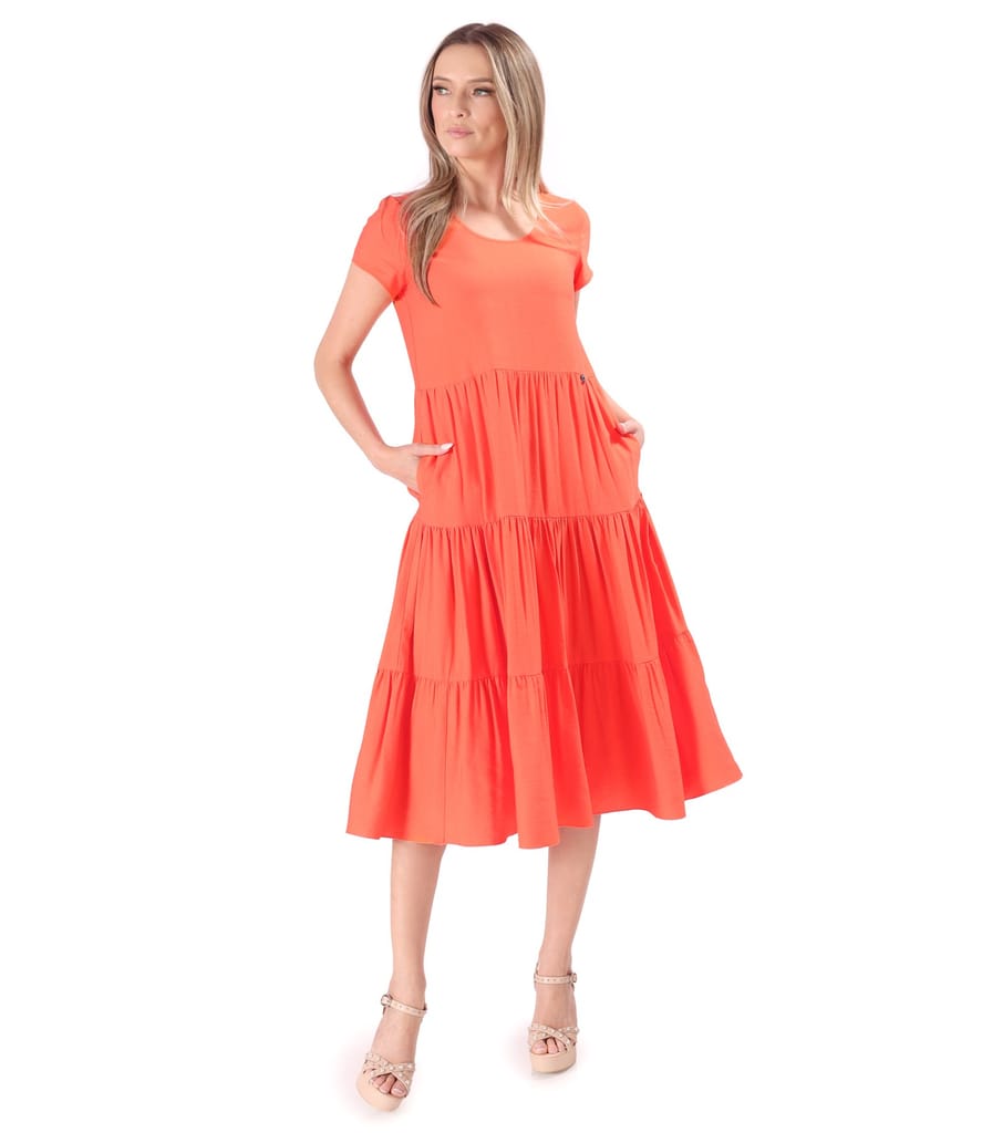 Rochie midi cu volane din viscoza usor creponata