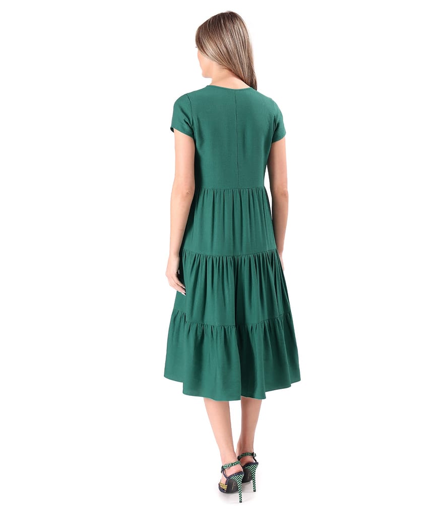 Rochie midi cu volane din viscoza usor creponata