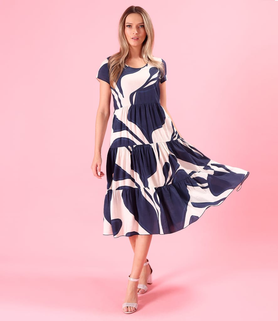 Rochie midi cu volane din viscoza imprimata cu motive florale