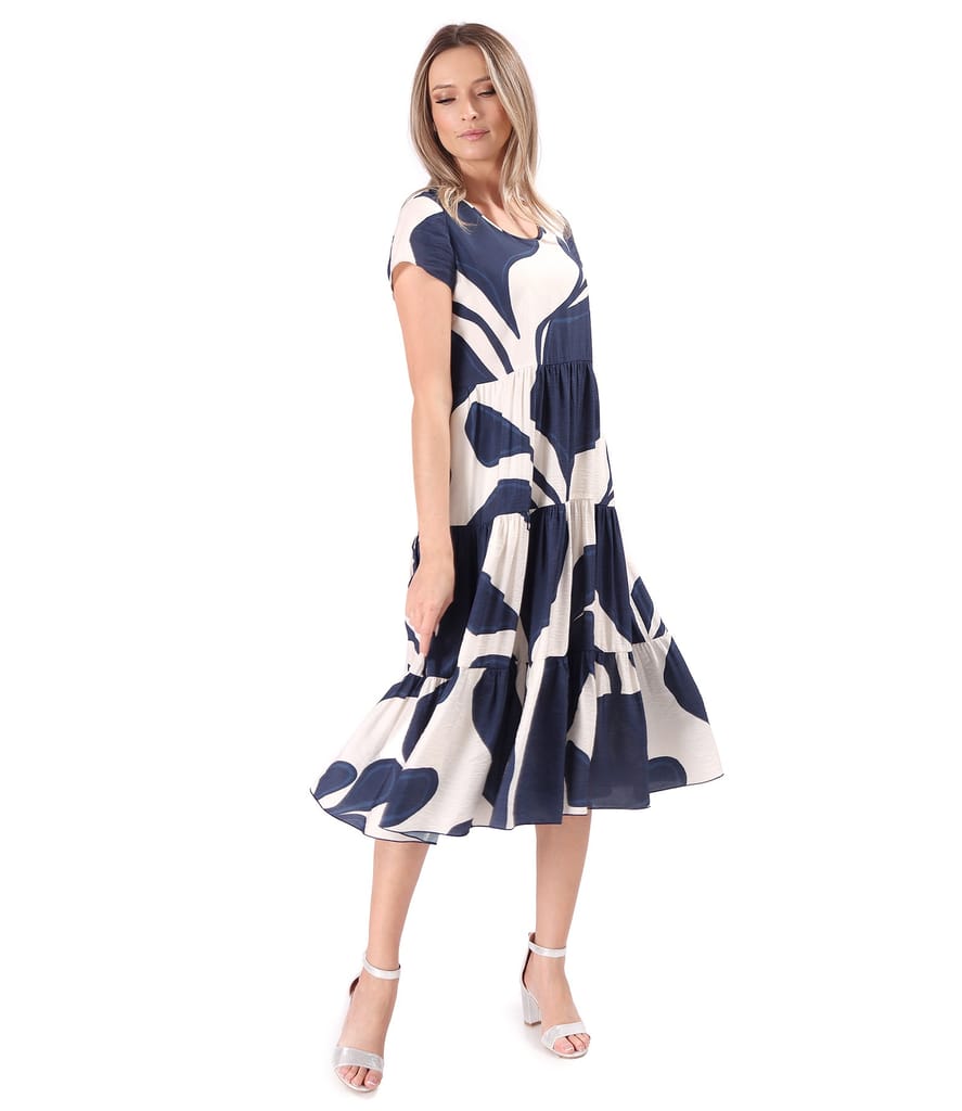 Rochie midi cu volane din viscoza imprimata cu motive florale