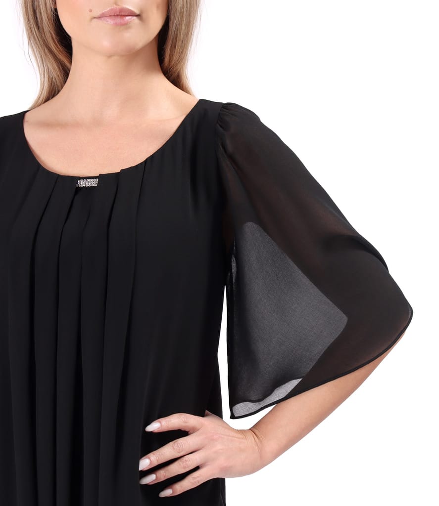 Rochie de ocazie din voal uni cu maneci evazate