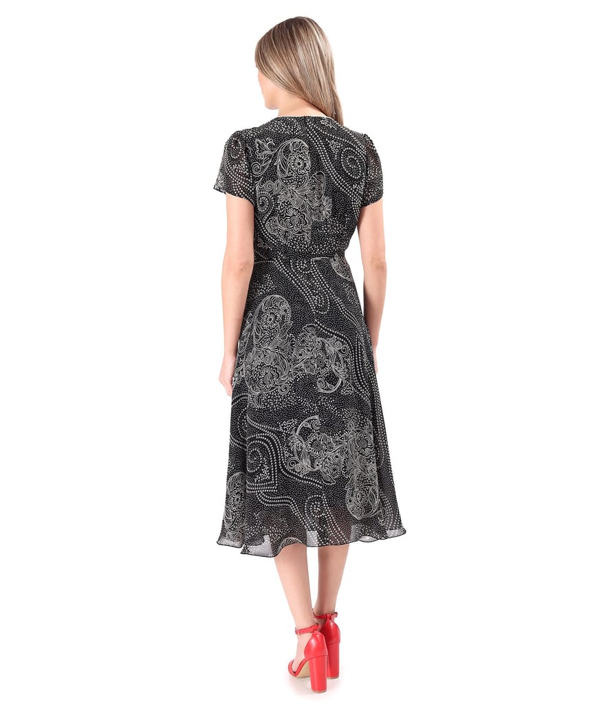 Rochie eleganta midi din viscoza imprimata cu motive florale
