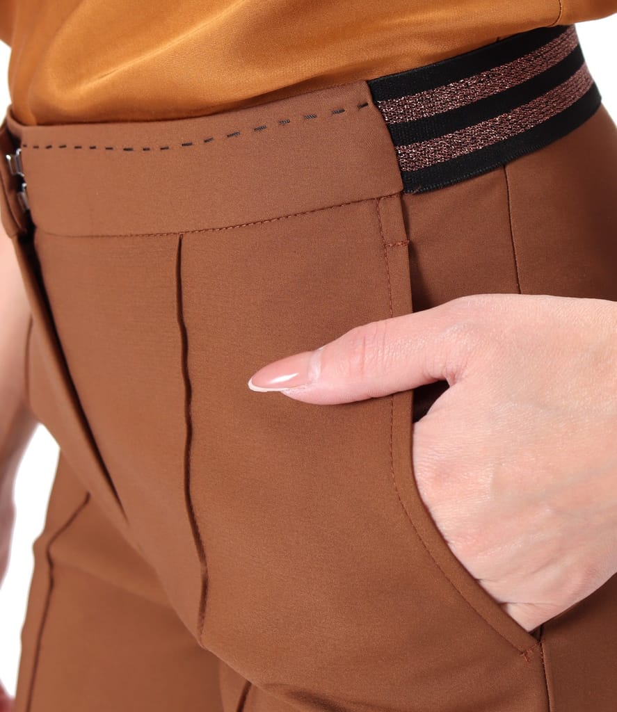 Pantaloni din bumbac elastic cu banda elastica decorativa