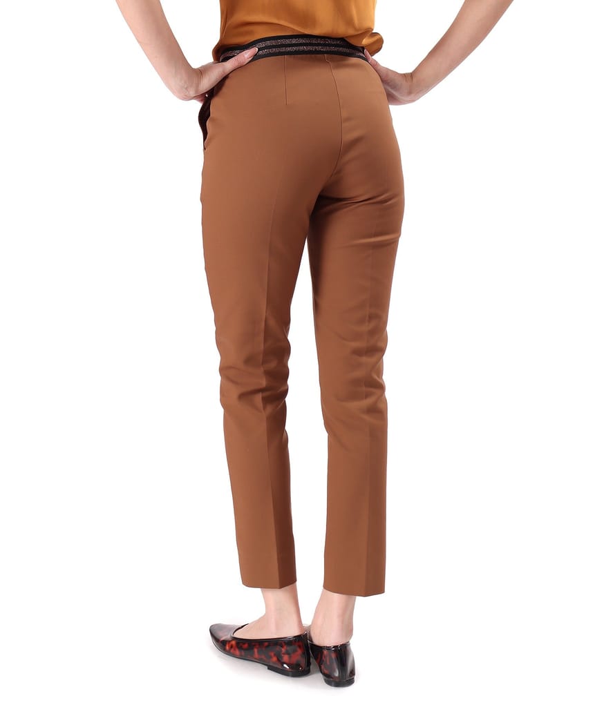 Pantaloni din bumbac elastic cu banda elastica decorativa