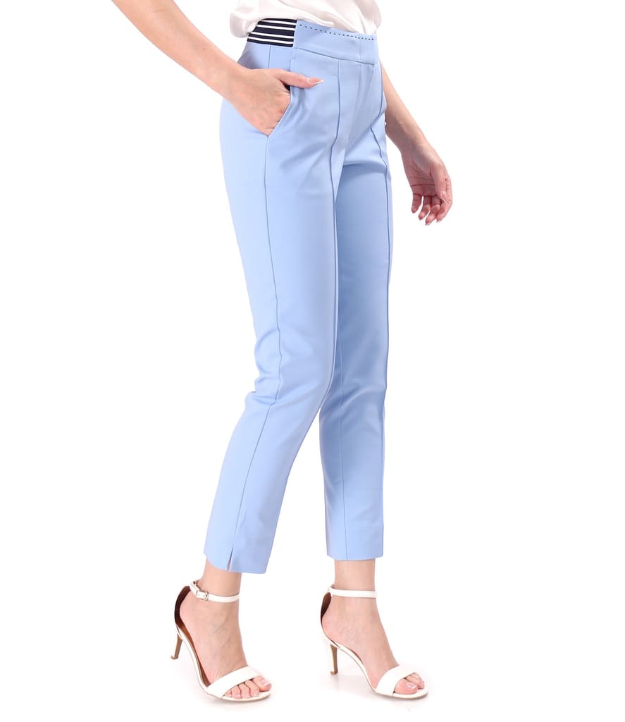 Pantaloni din bumbac elastic cu banda elastica decorativa
