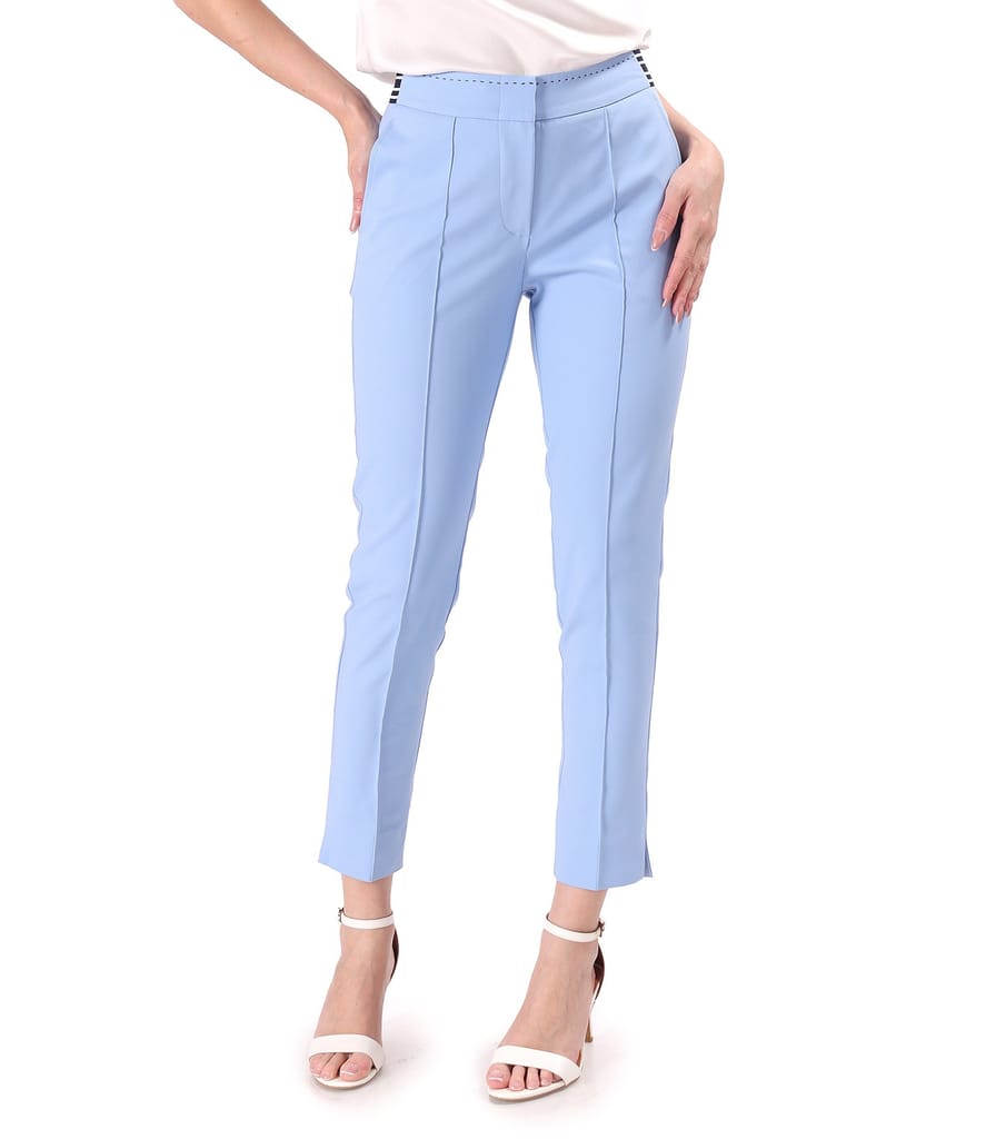 Pantaloni din bumbac elastic cu banda elastica decorativa