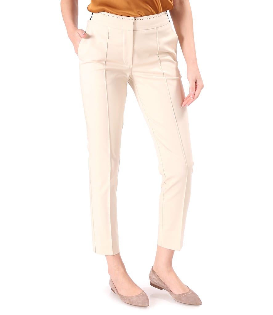 Pantaloni din bumbac elastic cu banda elastica decorativa