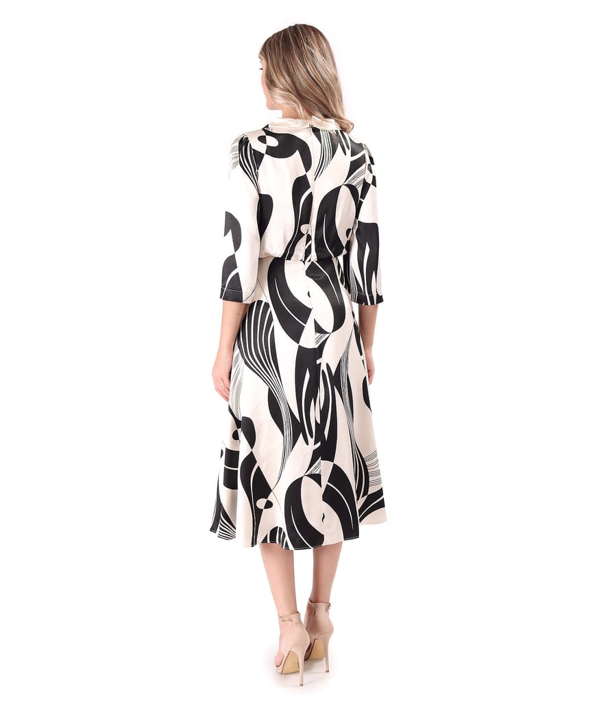 Rochie midi din satin de viscoza imprimata cu motive geometrice