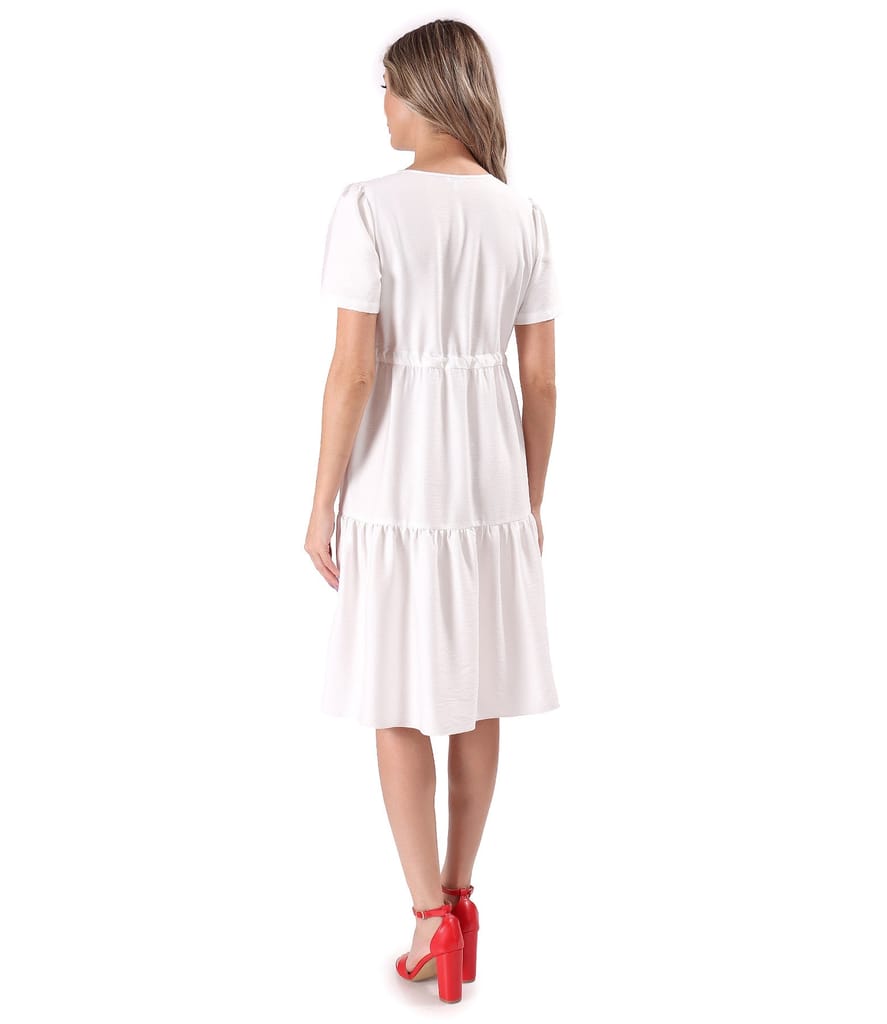 Rochie cu volane din viscoza incretita cu snur in talie