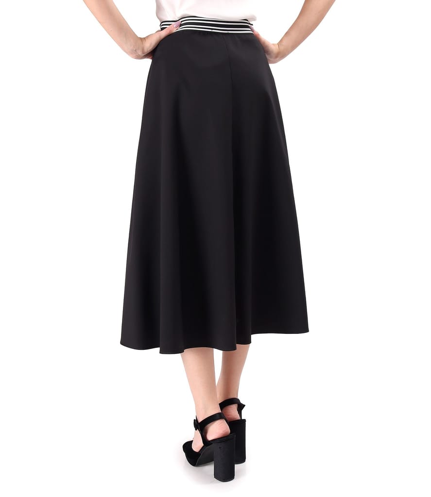 Fusta semiclos din bumbac elastic cu aspect catifelat