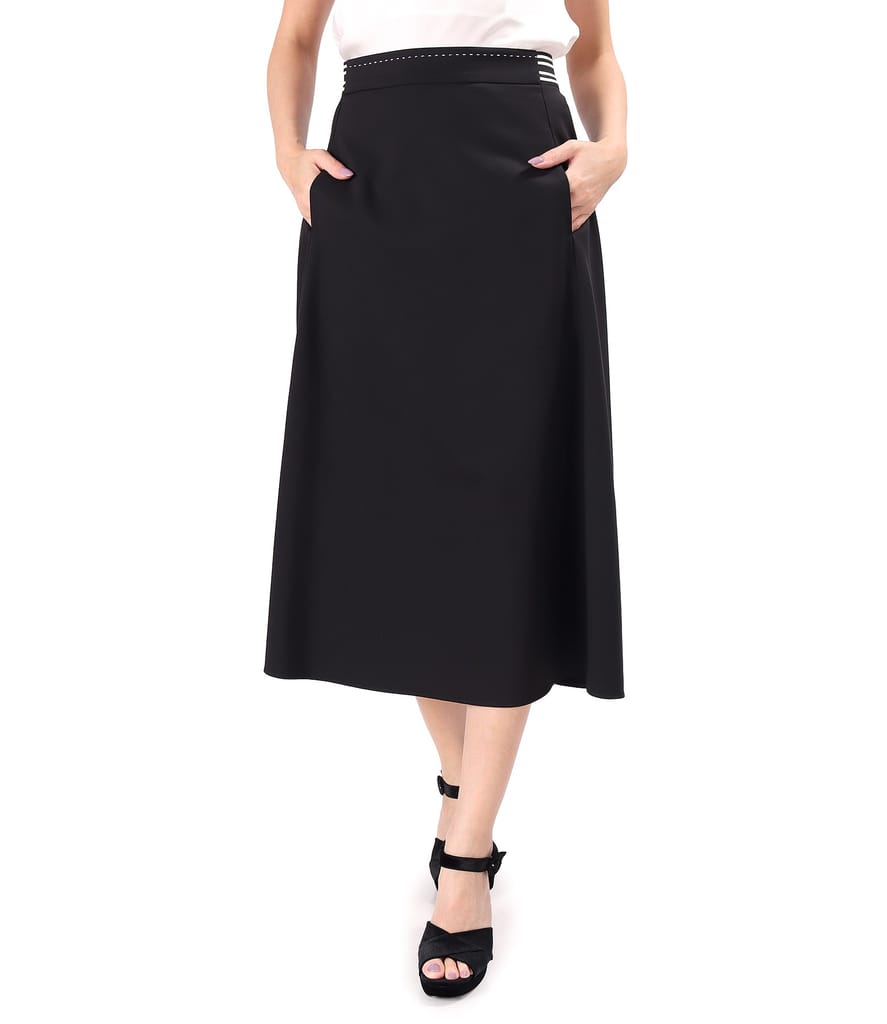 Fusta semiclos din bumbac elastic cu aspect catifelat