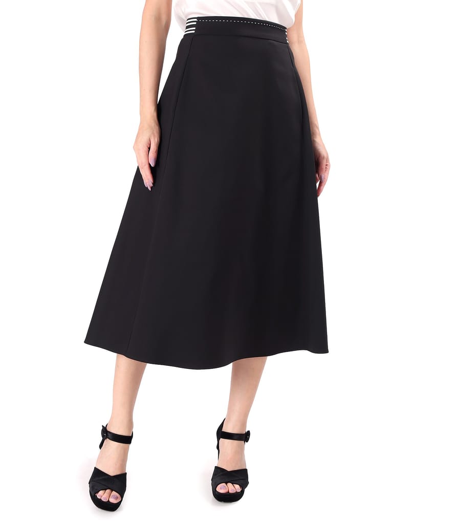 Fusta semiclos din bumbac elastic cu aspect catifelat