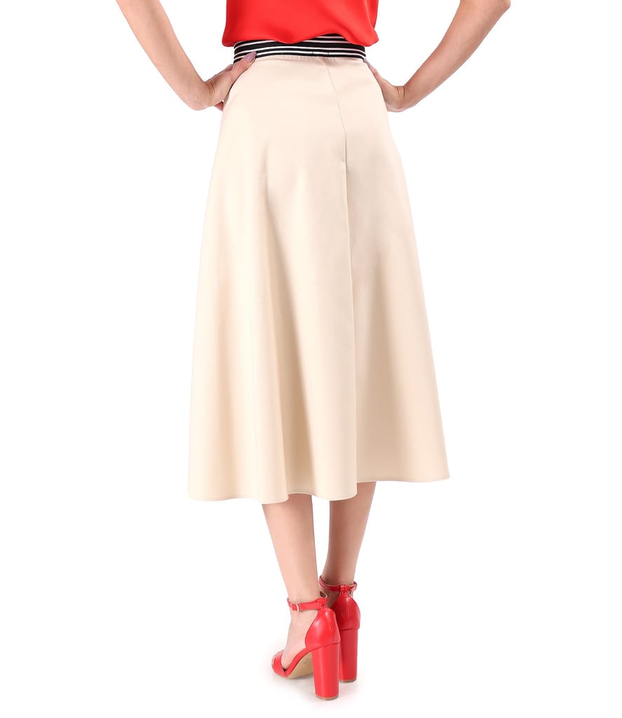 Fusta semiclos din bumbac elastic cu aspect catifelat