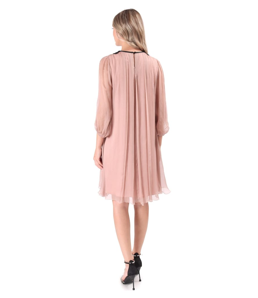 Rochie din voal de matase naturala cu guler de margele