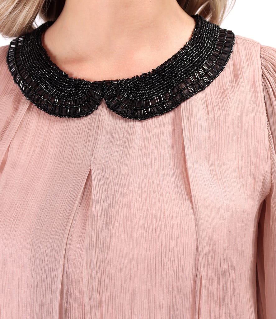 Rochie din voal de matase naturala cu guler de margele