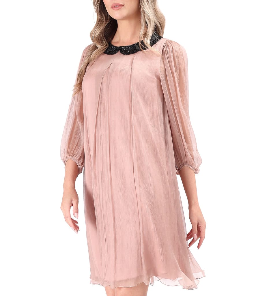 Rochie din voal de matase naturala cu guler de margele