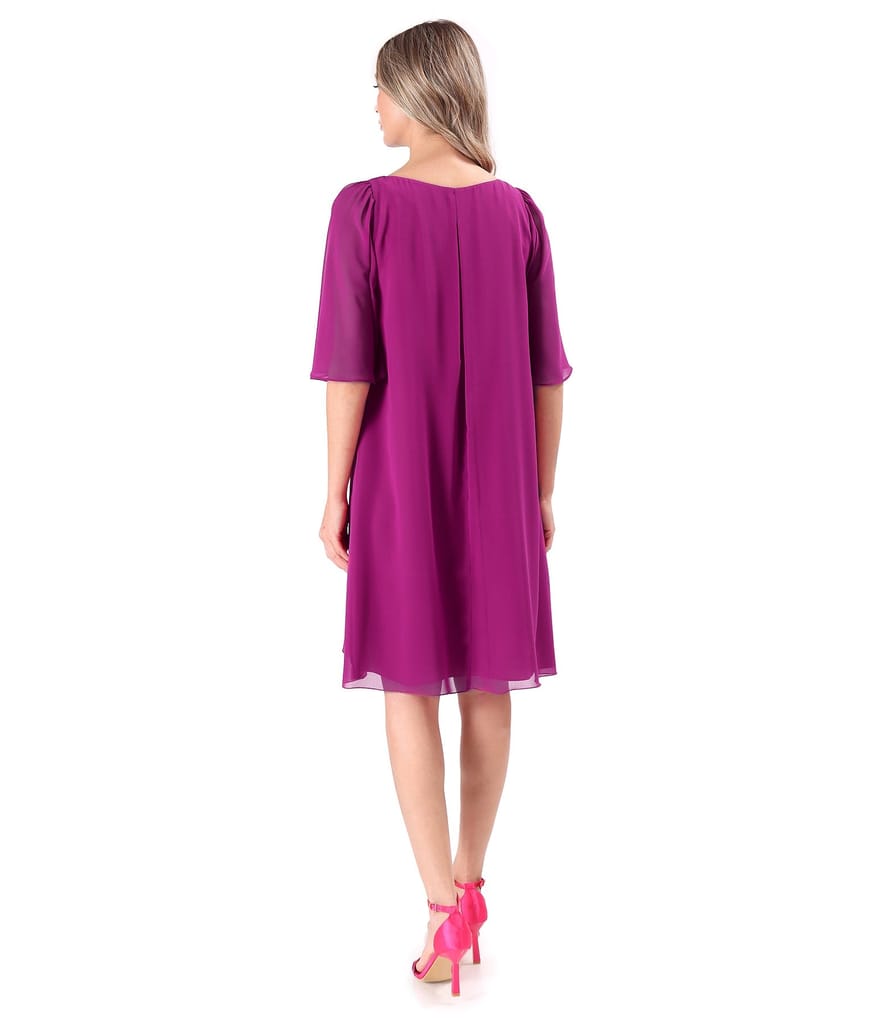 Rochie de ocazie din voal uni cu maneci evazate