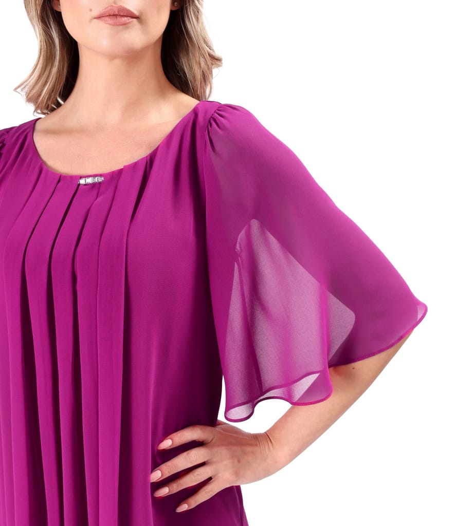 Rochie de ocazie din voal uni cu maneci evazate