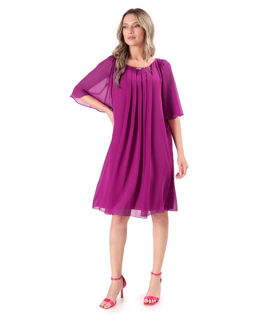 Rochie de ocazie din voal uni cu maneci evazate